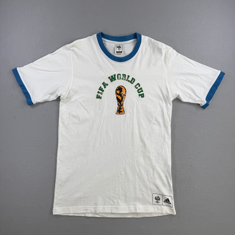 Adidas FIFA World Cup Italy T-Shirt Mens Small White Ringer Soccer Germany 2006